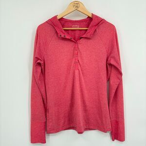 Eddie Bauer Travex Hooded Striped Henley, Sz Med, Activewear Pink Red Pullover